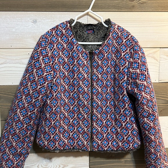 Catimini ⚜️ Girls Designer Aztec Quilted Print & Faux Fur Reversible Coat Jacket - Picture 1 of 10